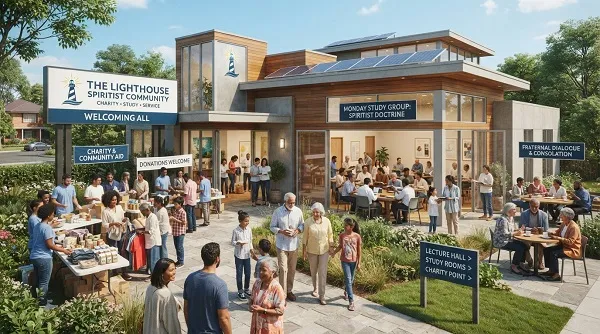 Modern Spiritist center with charitable activities, study groups, and community service
